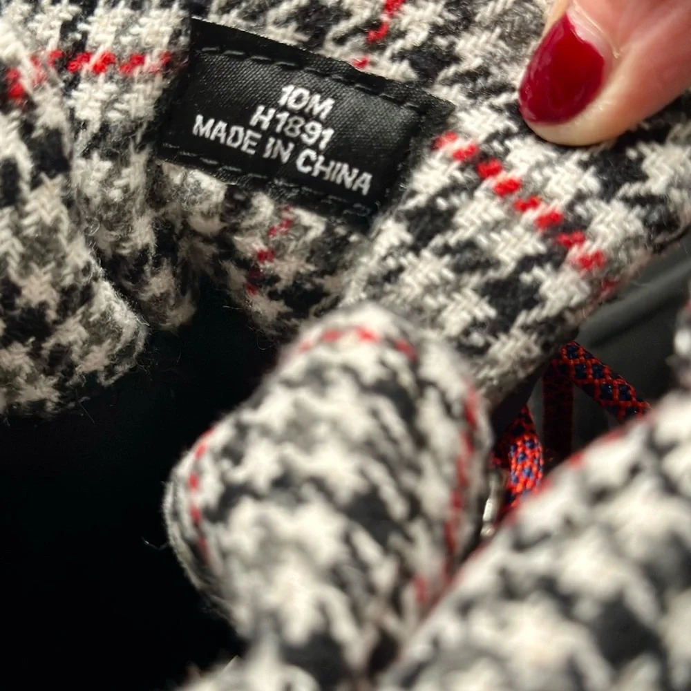 J Crew 2019 Holiday Perfect Winter Black Waterproof Red Houndstooth Boots